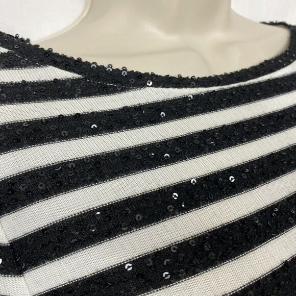 Talbots Sweater Womens Large Sequin Striped Black White Scoop Neck Top Holiday - Picture 6 of 8